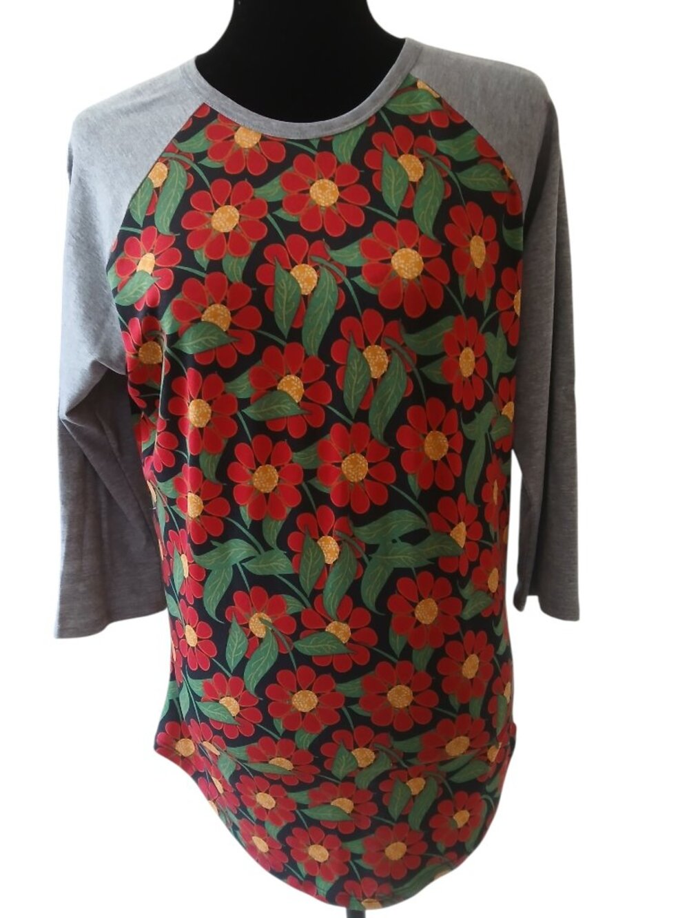 LuLaRoe RANDY Flowers with Gray 3/4 sleeves Round Neck Womens Size M  #023